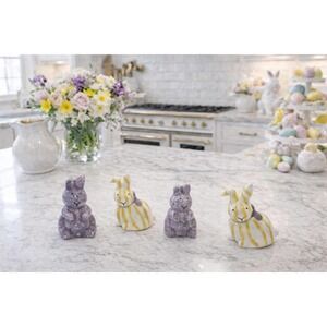 Vintage Debbie Mumm Bunny Salt & Pepper Shakers Set of 4 Easter Decor